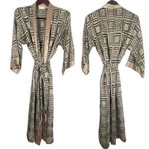 Vintage Judith Hart Long Belted Robe Size Small Black Bronze GEOMETRIC SemiSheer